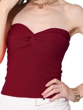 🩷NWOT RED KNIT STRAPLESS SUMMER TUBE TOP SIZE MEDIUM TRENDING TWIST KNOT